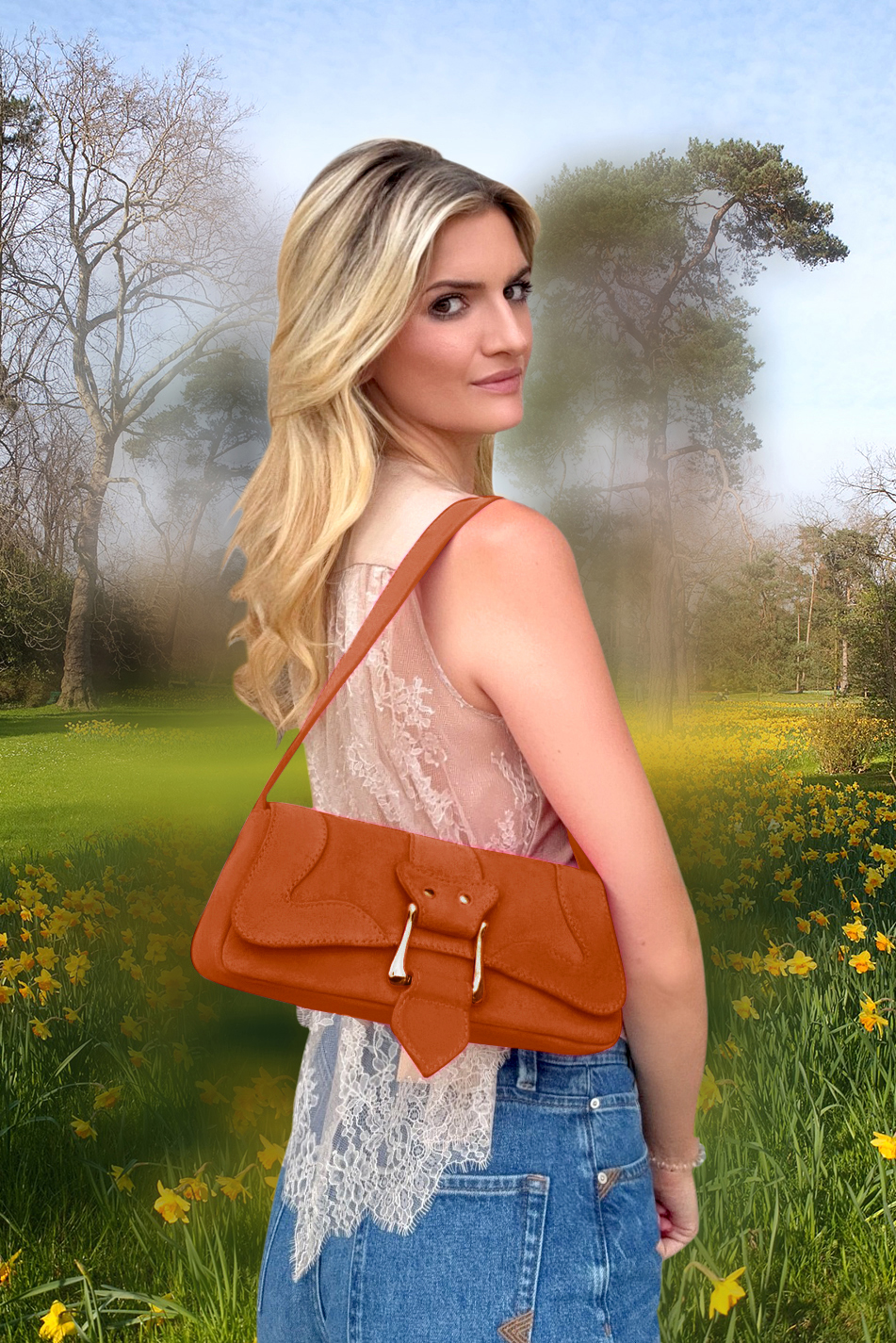 Dress small handbag in terracotta orange leather - Top view